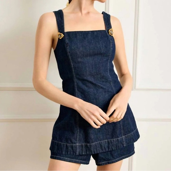 NWT Anthropologie Line & Dot Caryl Denim Romper S - Picture 6 of 9